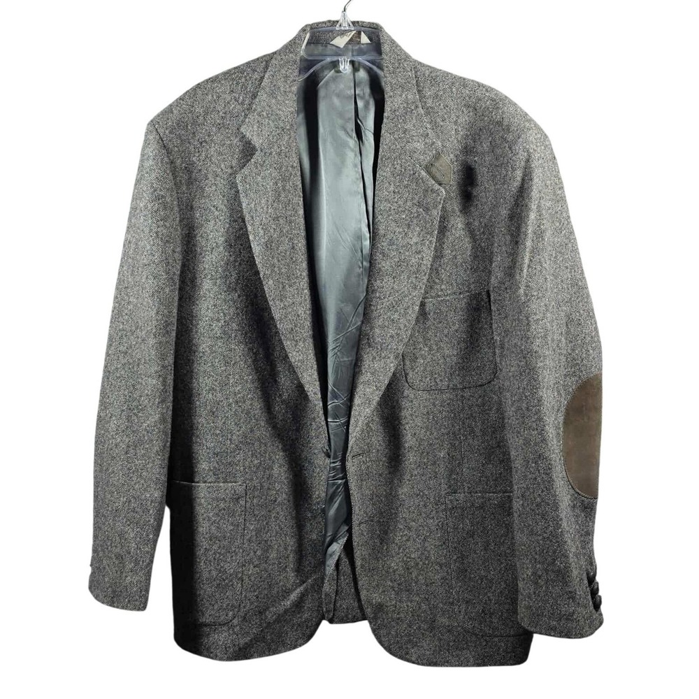 Hamilton Collection Tweed Sport‎ Coat Blazer Elbow Patches Men's 46R Grey